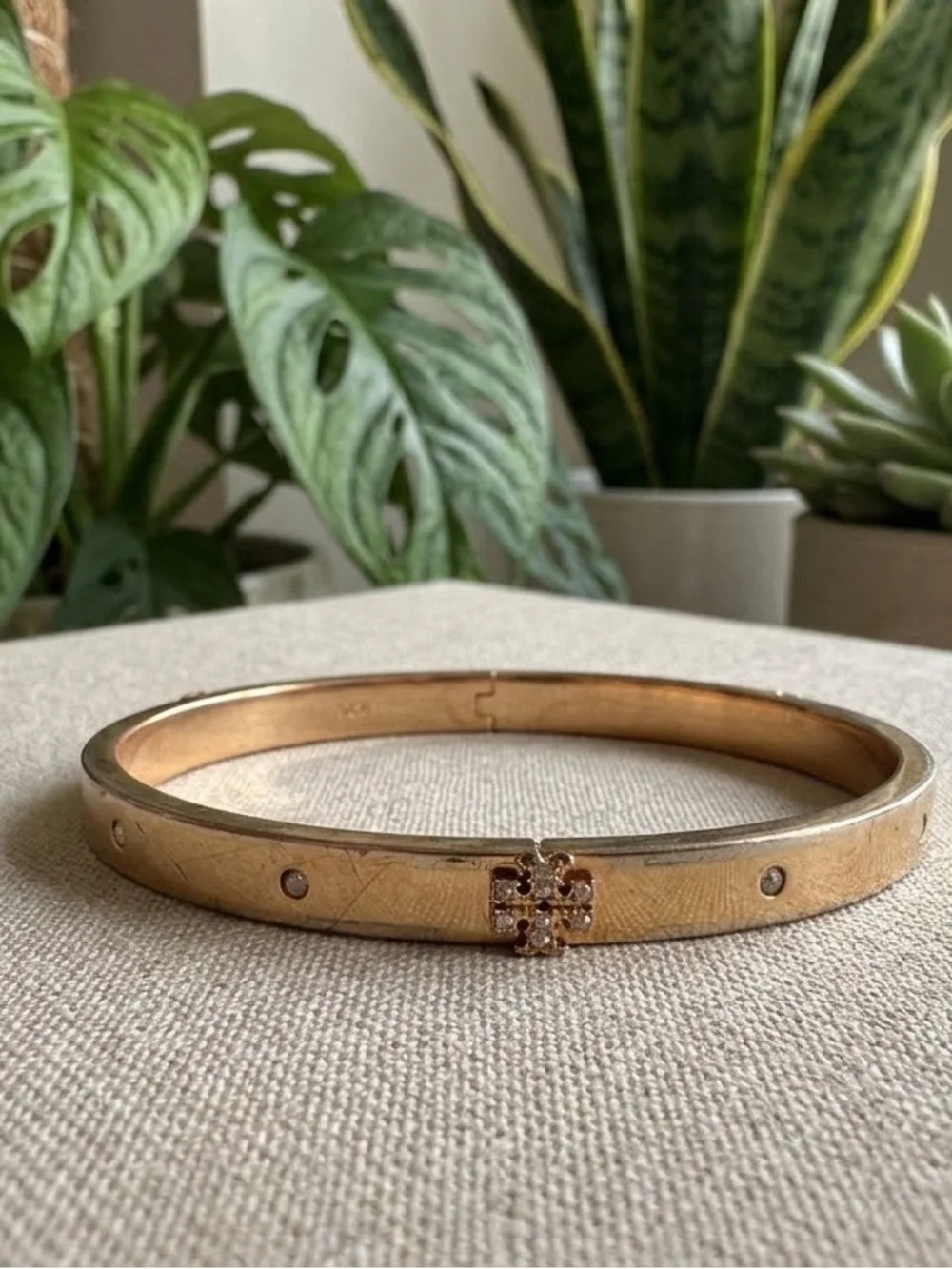 Tory Burch Gold Crystal Cross Bangle Bracelet